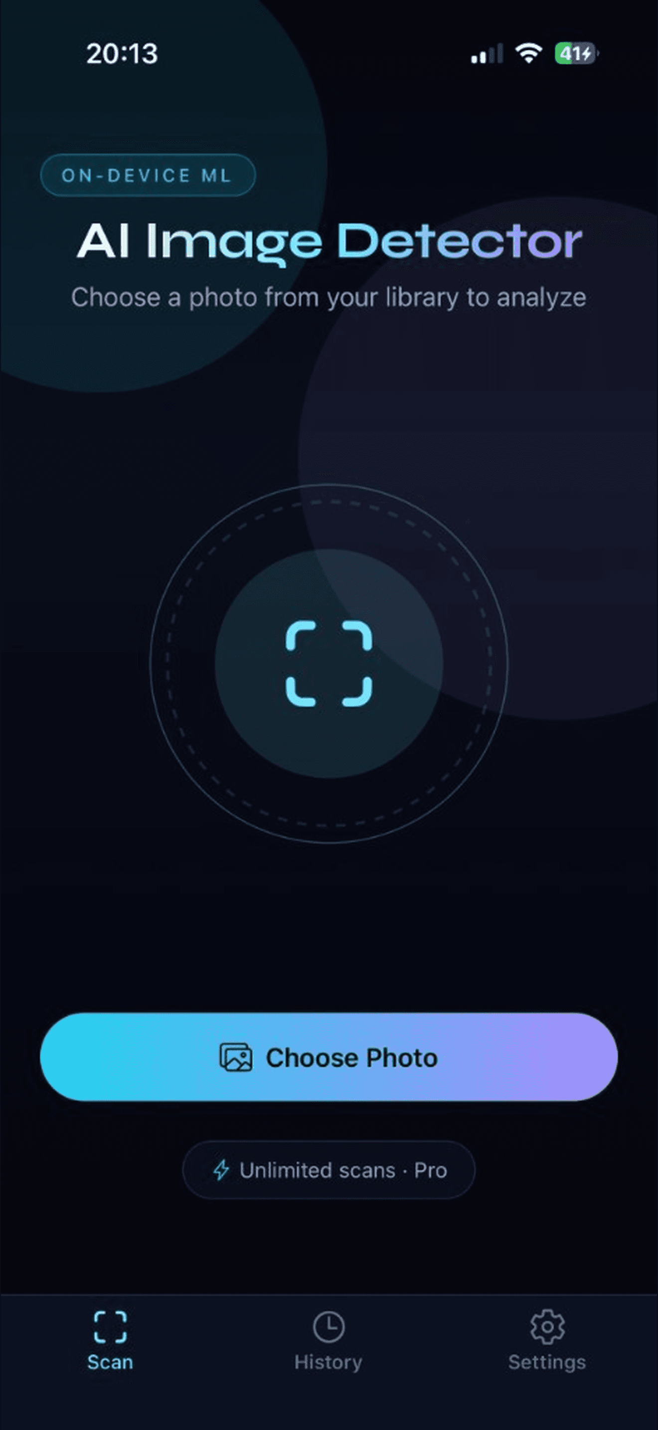 Scan home screen — pick a photo from your library
