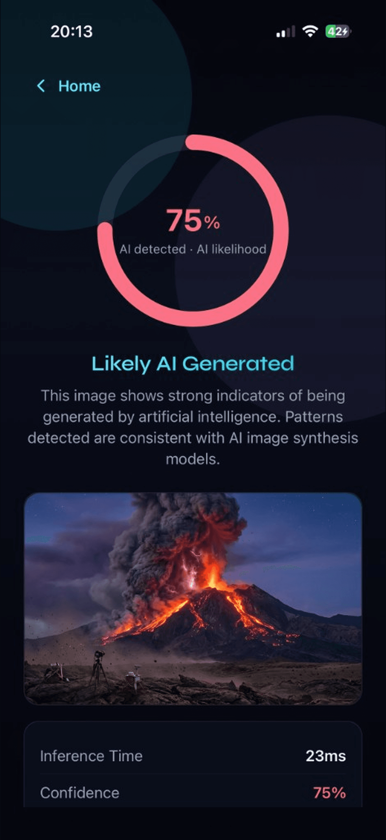 Result screen showing likely AI-generated image