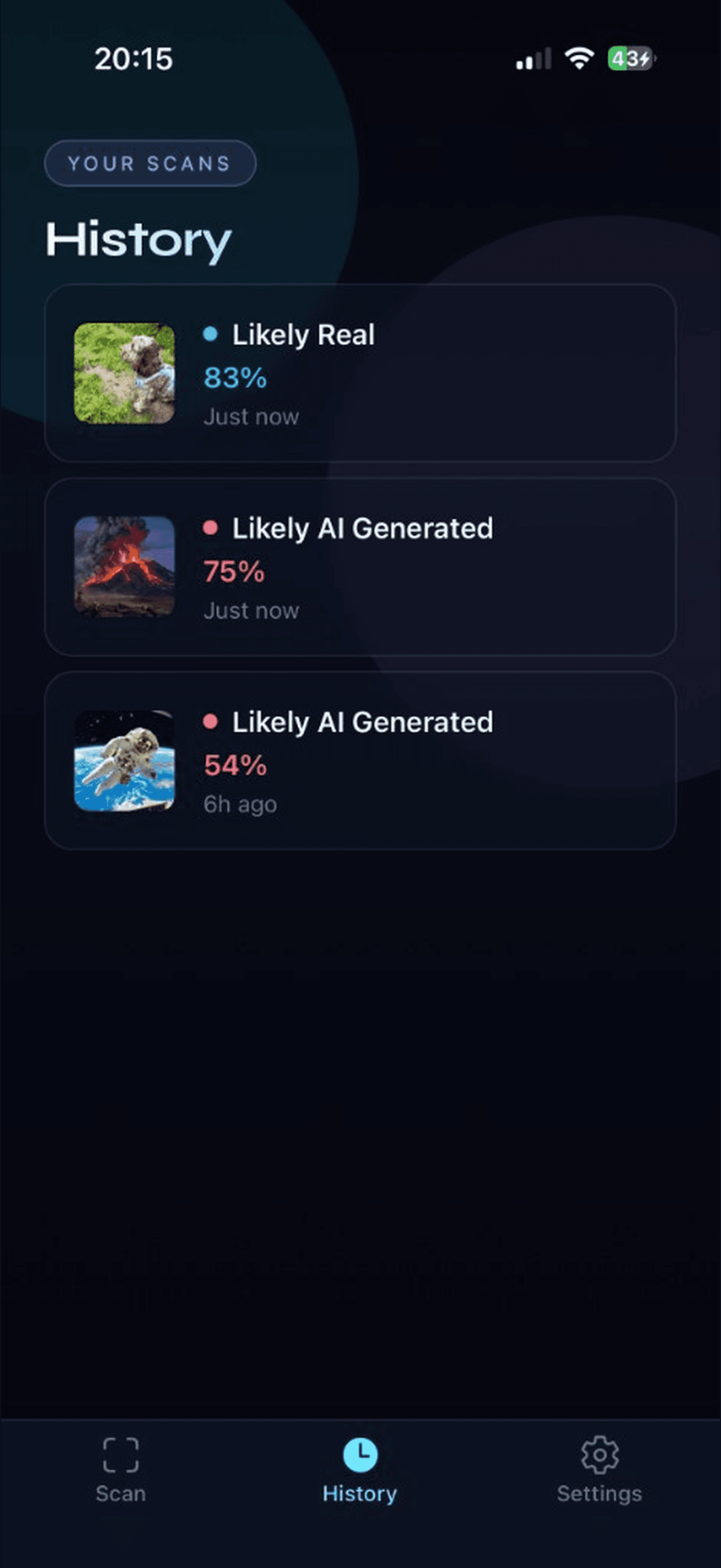 Scan history list